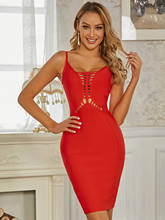 Adyce 2022 New Summer Women Red Spaghetti Strap Bodycon Bandage Dress Sexy Hollow Out Sleeveless Celebrity Runway Party Dresses 2024 - buy cheap
