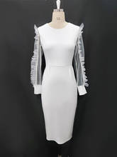 Женское вечернее платье из прозрачного тюля, облегающее платье средней длины с длинным рукавом и круглым вырезом, большие размеры XXL, лето 2021 2024 - купить недорого