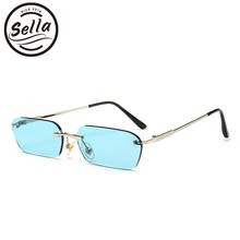 Sella Trending Women Men Small Narrow Tint Lens Sunglasses Fashion Rimless Rectangle Pink Blue Yellow Lens Square Eyewear Shade 2024 - buy cheap