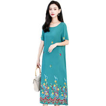 Embroidery Long Women Dress Summer 2022 Casual O-Neck Midi Dress Elegant Cotton Short Sleeve Vintage Dresses for Women Clothes 2024 - buy cheap