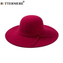 Mariposa mere-Sombrero de lana con ala ancha para mujer, elegante sombrero de lana con lazo, estilo británico, Vintage 2024 - compra barato