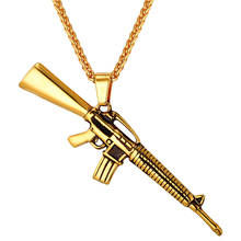 Collare M16 Rifle Gun Pendant 316L Stainless Steel Gold Color Hippie Men Military Jewelry Men's Army Gun Necklace P176 2024 - buy cheap