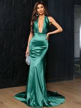 Missord Fashion 2021 Sexy V-Neck Evening Maxi Long Prom Dress Pure Red Party Women Satin Elegan Sleeveless Dresses Floor-Length 2024 - buy cheap