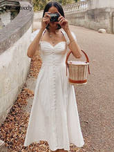 Женское винтажное платье миди с пышными рукавами, на пуговицах, с квадратным вырезом, облегающее, летнее, 2021 2024 - купить недорого