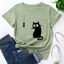 Graphic T Shirts for Women Cotton Short Sleeve Tee Female Shirt Tops Summer Casual Print Clothes Gifts Funny Black Cat Fish 2024 - buy cheap