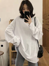 Camiseta lisa Simple de gran tamaño para mujer, remera larga básica harajuku, camisetas kawaii para mujer, camisetas de manga larga en verde y blanco 2024 - compra barato