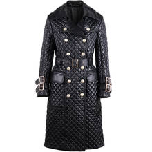 Ylolagain casaco feminino em couro legítimo, casaco longo com botões 2024 - compre barato