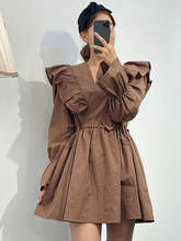 2022 New Spring Autumn Women's Dress Korean Fashion Solid Color V-neck Ruffle Dress New Waist Mini Wild Female Dresses LL429 2024 - buy cheap