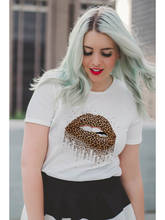 Camiseta con estampado de labios de leopardo para mujer, camisetas Tumblr con estampado de labios Kissy, Top Harajuku Ulzzang, camisetas de manga corta, ropa de calle de verano 2024 - compra barato