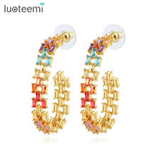 LUOTEEMI Golded Unusual Design Multicolor Stones Hoop Earrings for Women Wedding Party Big Fashion Accessories Women's Trend 2024 - buy cheap