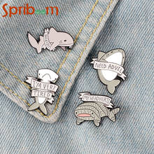 Cute Marine Animal Enamel Pins Metal Help Me I Am Tired And Depressed Shark Cartoon Pin Badge Backpack Denim Brooch For Friends 2024 - buy cheap