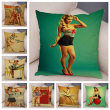 Vintage Style Sexy Lady Cushion Cover Decor Cartoon Pinup Girls Print Pillowcase Super Soft Plush Pillow Case for Sofa Home 2024 - buy cheap