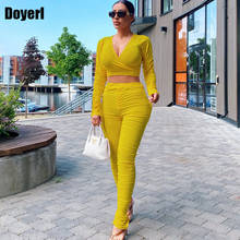 Streetwear Fashion Two Piece Sets Club Outfits Sexy Ruched Crop Tops Stacked Legging Pants Set Casual Matching Sets for Women 2024 - buy cheap