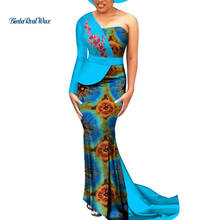 Dashiki African Print Dresses for Women Bazin Riche One-shoulder Applique Flower Long Evening Dresses African Clothing WY3530 2024 - buy cheap