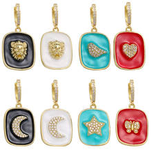 QMHJE-pendientes de aro esmaltados para mujer, aretes de Color dorado, estrella, Luna, pájaro, León, mariposa, CZ, joyería negra, roja, gota, moda india 2024 - compra barato