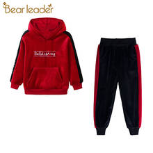 Bear líder conjuntos de roupas infantis, roupas para garotas outono e inverno manga longa roupa ativa letra pulôver moletom e calça lisa 2024 - compre barato