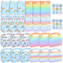 24 Pcs Rainbow Treat Bags Handheld Cake Boxes Birthday Party Favors Gift Box With Decrative Stickers  2024 - buy cheap