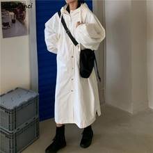 Women Trench White Solid Hooded Single Breasted Bat Sleeved Casual All-match Fashion Korean Style Womens Coats Ulzzang Street 2024 - buy cheap