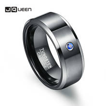 JQUEEN Men's 8mm Tungsten Carbide Rings Black Brushed Blue Cubic Zirconia Tungsten Wedding Band Rings Polished Beveled Size 7-12 2024 - buy cheap