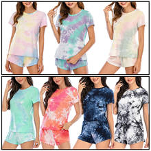 2020 primavera e verão novos pijamas femininos tie-dye shorts de manga curta gradiente casual casa wear pijamas feminino pijamas para mulher 2024 - compre barato