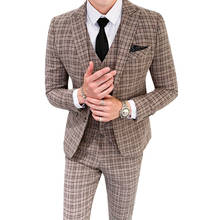 2022 Autumn New Blazer British Style Slim Suit Trousers Waistcoat / Men Business Dress Jacket Coat Pants Vest Three Piece Set 2024 - buy cheap