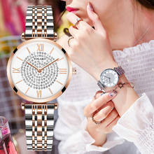 Gypsophila-relojes con diseño de diamantes para mujer, pulsera de cuarzo con esfera redonda plateada, de acero inoxidable, regalos 2024 - compra barato