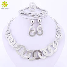 Fashion Charm Silver Plated Jewelry Set Dubai Women Necklace Earring Bracelet Ring Set African Beads Jewelry Sets 2024 - buy cheap
