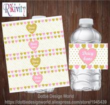 Customize Pink Gold Glitter Heart Girl Water Bottle Wine Labels Candy Bar Wrapper Stickers Birthday Party Baby Shower Decoration 2024 - buy cheap