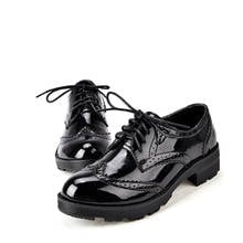 Roman Womens Brogue Creepers Shoes Lace Up High Heel Casual Gothic Black Oxfords Round Toe Retro Patent Leather New 2022 2024 - buy cheap