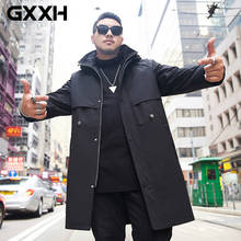 Тренч GXXH мужской в стиле оверсайз, модный дизайнерский Тренч с капюшоном, длинное пальто, большие размера плюс 7XL, на осень и зиму 2024 - купить недорого