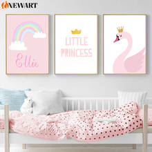 Corona rosa de cisne para bebé y niña, arte de pared, lienzo, pintura, nombre personalizado para decoración de habitación de niña, imagen, decoración de dormitorio de dibujos animados 2024 - compra barato