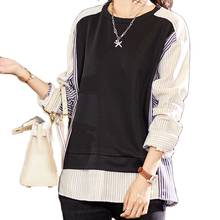 Korean Harajuku Patchwork T Shirts Fake Two Pieces Striped long sleeve t shirt women Top vintage Casual woman tshirts camisetas 2024 - buy cheap