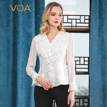 VOA silk-camisa jacquard de manga larga, camisa de un solo pecho, diseño tridimensional de hojas sueltas, con escote en V profundo, 25 m/m, B9581 2024 - compra barato