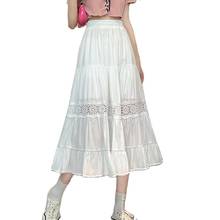 Preto branco rendas ponto maxi coreano moda alta cintura do vintage primavera outono verão roupas femininas saias vetement 2021 2024 - compre barato