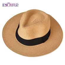 ENJOYFUR-sombreros de Sol de verano para mujer y hombre, sombrero Panamá de playa, gorra de viaje con protección UV 2024 - compra barato