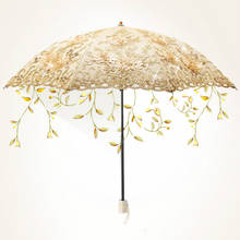 Guarda-sol feminino chuva, guarda-chuva feminino renda transparente dobrável à prova de vento bordado tecido, guarda-sol revestimento preto guarda-chuva sy405 2024 - compre barato