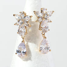 MOODPC Free shipping Gold Color Ladies Luxury Drop Earrings AAA+ Flower Zircon Earring Top Quality Nickel & Lead Free 2024 - buy cheap
