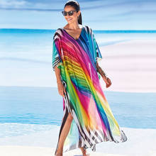 Vestido holgado multicolor para mujer, Túnica de talla grande para playa, caftán bohemio estampado, manga murciélago, Q1215, 2021 2024 - compra barato
