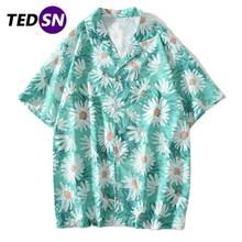 Chrysanthemum Print Hawaii Beach Men Shirts Streetwear Loose Short Sleeve 2020 Summer Cotton Oversized Loose Tops 2024 - buy cheap