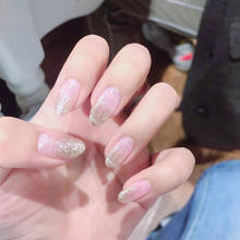 Round gradual shining sliver pure color false nails 24pcs bride cute fake nails middle-long size lady full nail tips 2024 - купить недорого