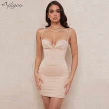 Ailigou-Vestido corto de verano para mujer, minivestido Sexy con cuello en V, diamantes, tirantes finos, ajustado, para fiesta de celebridades, 2021 2024 - compra barato