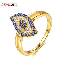 Tongzhe shinee kpop 925 prata esterlina mal olho anéis para mulher com cristais de pedra azul dos homens jóias de ouro luxo presente de casamento 2024 - compre barato