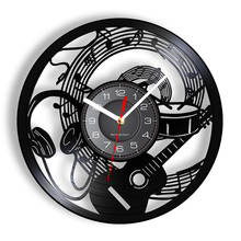 Reloj de pared con disco de vinilo para guitarra, música, auriculares ondulados, arte Musical para pared, decoración del hogar, sala de música, estudio, decoración de pared 2024 - compra barato