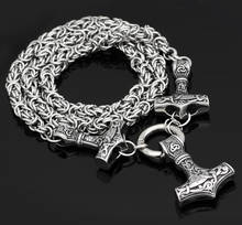 Men stainless steelNordic viking odin wolf head with thor hammer Mjolnir pendant necklace -handmade chain 2024 - buy cheap