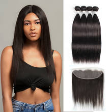 Straight Bundles with Frontal Transparent 13x4 Lace Pre-plucked Natural Black 10-30 inch Brazilian Remy Human Hair MOGUL HAIR 2024 - buy cheap