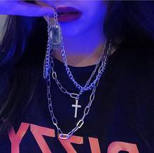 Charm Europe Style  Personality Hip Hop Multilayer Necklace Metal Cross Pendant Silver Color Chain Necklace for Women Men Unisex 2024 - buy cheap