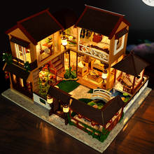 Casa de bonecas de madeira chinesa, casas de bonecas em miniatura com arquitetura, brinquedos para amigo presente de aniversário 2024 - compre barato