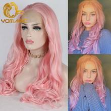 Yomagic Pastel Pink Synthetic Lace Front Wigs for Women Party Body Wave Heat Resistant Fiber Glueless Lace Wig with Baby Hair 2024 - buy cheap