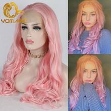 Yomagic Pastel Pink Synthetic Hair Lace Front Wigs for Women Body Wave Heat Resistant Fiber Glueless Lace Wig with Baby Hair 2024 - compre barato