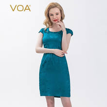 VOA-vestido ajustado de seda Jacquard con cuello redondo para mujer, vestido ajustado hasta la rodilla para oficina, verano, 2021 2024 - compra barato